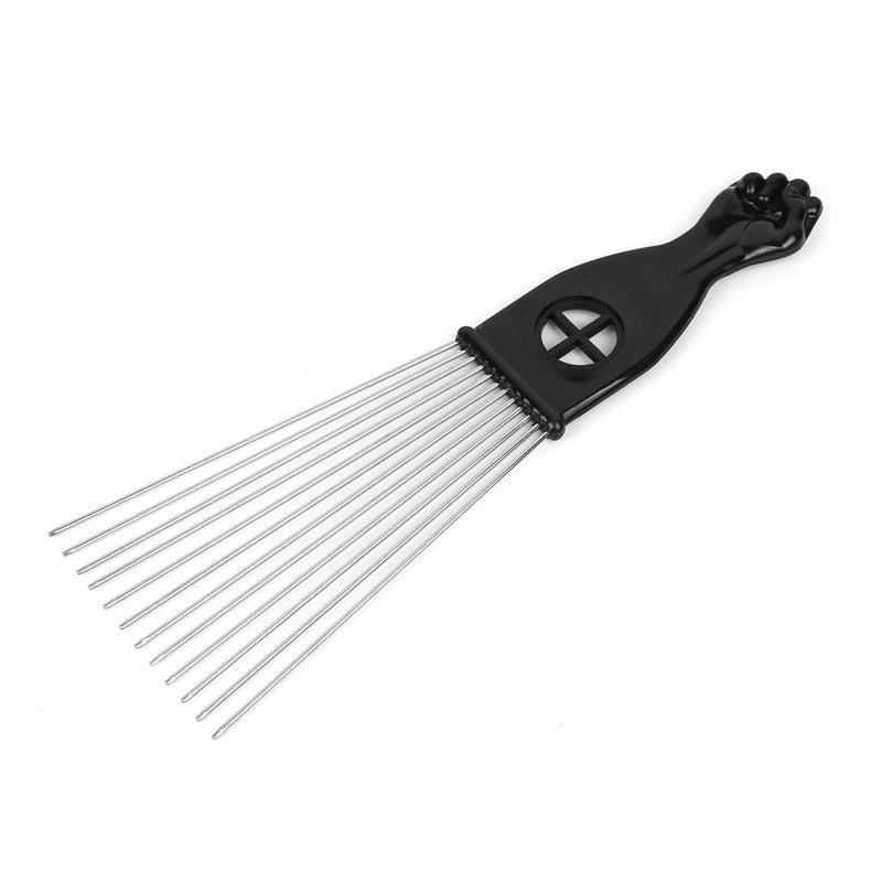 Folansy Afro Comb Metal African American Pick Comb Hairdressing Styling Tool, 2 Pack (Black-4, 2piece Assortment, Wide Teeth, Classic Black Fist Design, For Curly Hair and Afro Hairstyle) - Image 4